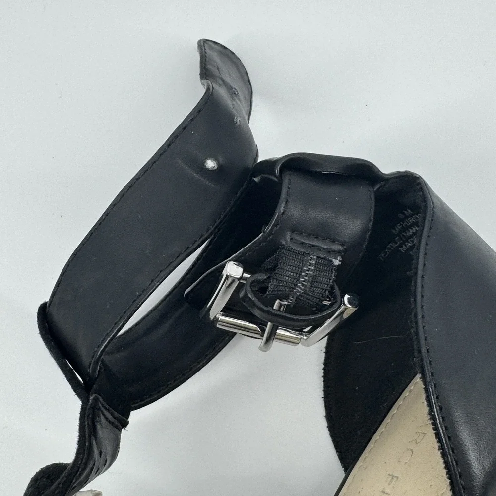 Marc Fisher‎ Black Espadrille Wedge Sandals Ankle Strap Peep Toe Size 9M Coastal